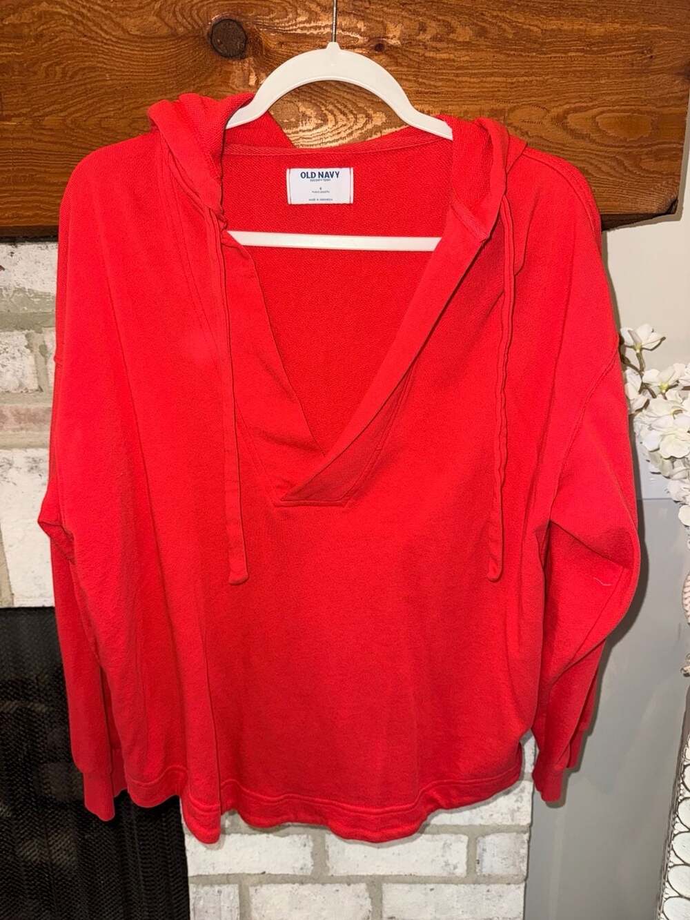 Old Navy SoComforty Terry Hoodie Size S Red Tunic Length Pullover